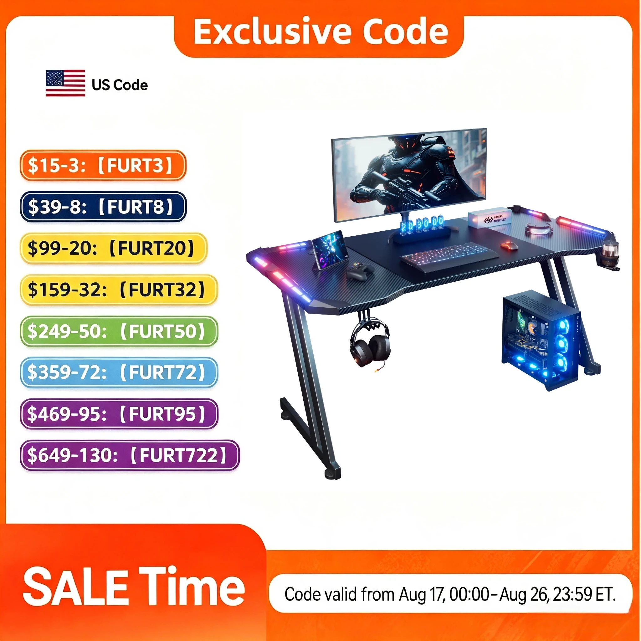 Gaming Desk with LED Lights - Image 1